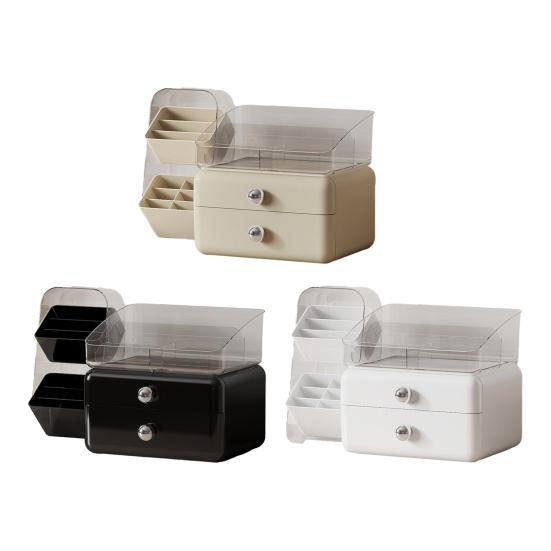 Desktop Cosmetics Storage Box Large Capacity Cosmetic Organizer with 2 Drawers Removable Multi-Compartment Box Makeup Organizer for Dresser