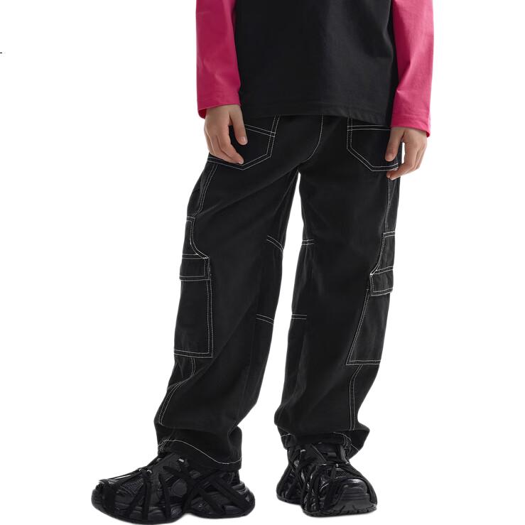 MQD Children's Clothing, Boys' Autumn New Style, Street Fashion Multi-Pocket Versatile Casual Pants, Black, Size 140