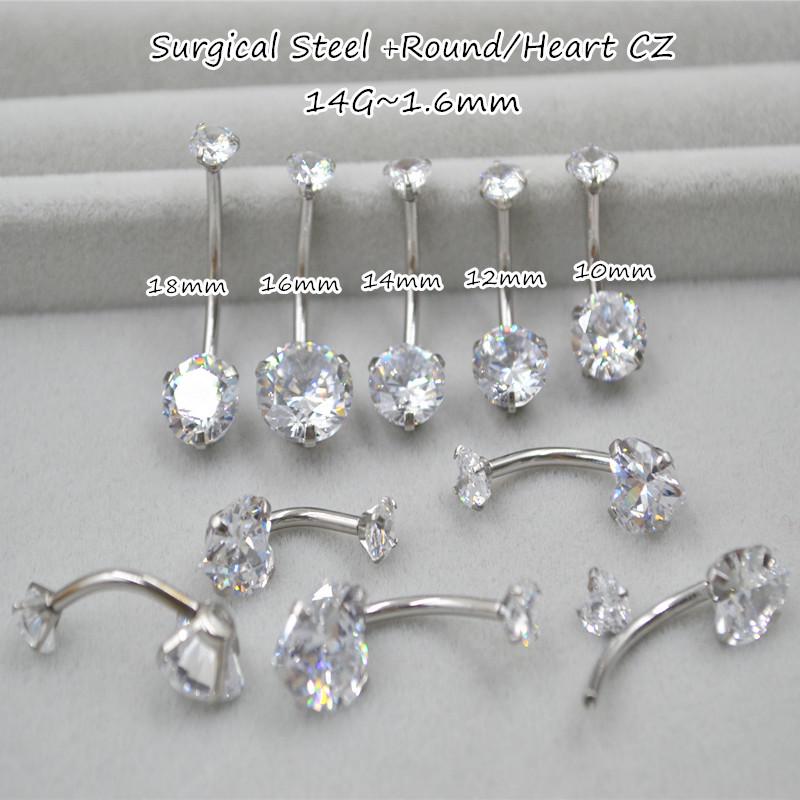 Titanium Steel Heart Zircon Navel Ring with Long Bar (6-18 Mm)