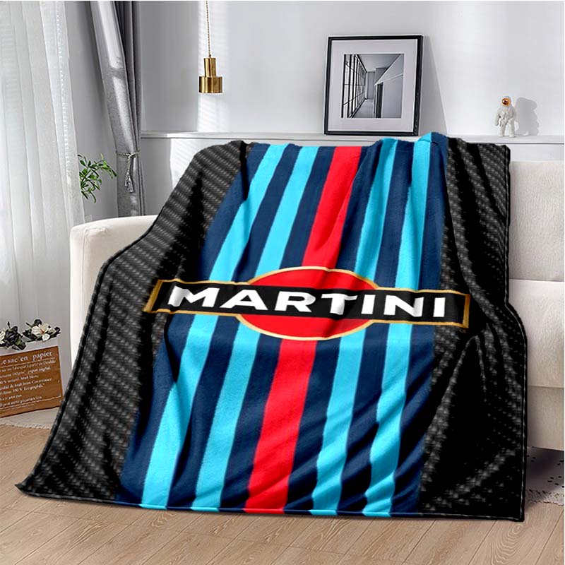 3D Soft Flannel Blanket Martini Logo Stripe Print Throw Blanket Warm Plush Cover for Bed Sofa Bedroom Camping Travel Home Decor