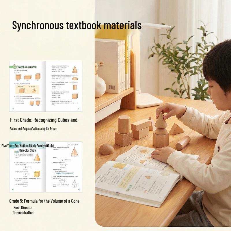 Natural Wood Geometry Teaching Aid: Cube, Rectangular Prism, Square Pyramid for Primary School Math