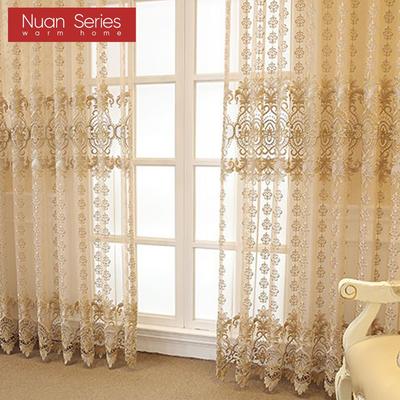 1PC Nuan Series European Style Luxurious Hollow Embroidered Translucent Sheer Curtain Brown Tulle for Living Room Bedroom Window Decoration Home Decor