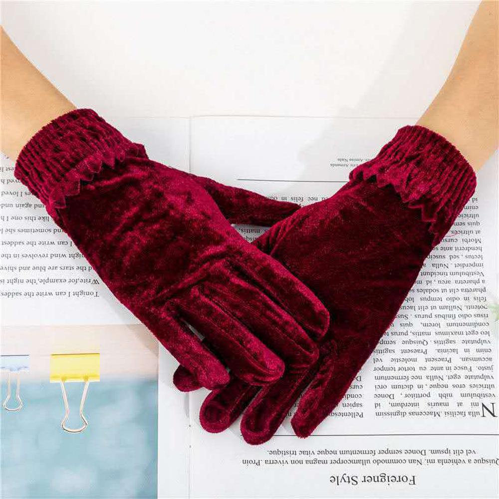 

Winter Warm Soft Women Autumn Driving Gloves Full Finger Mittens Gold Velvet Gloves Elastic красный