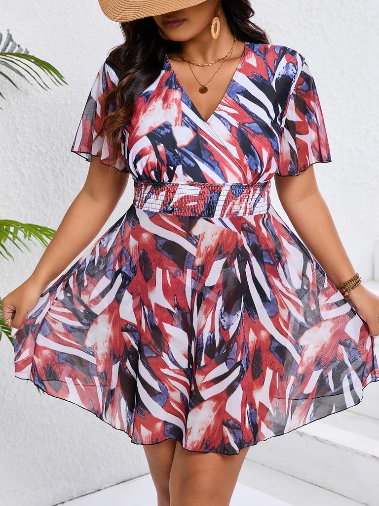 2026 Europäische & Amerikanische Übergröße Schlankmachende Zweiteilige Badebekleidung mit Rock und Digitaldruck