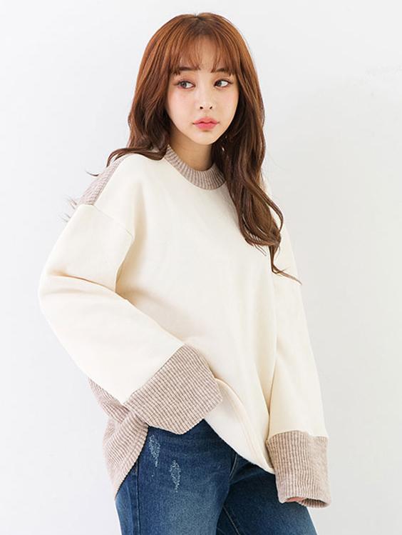 SOMETHING ACOUSTIC Knit Mix Love Brushed Sweatshirt (3 Colors)