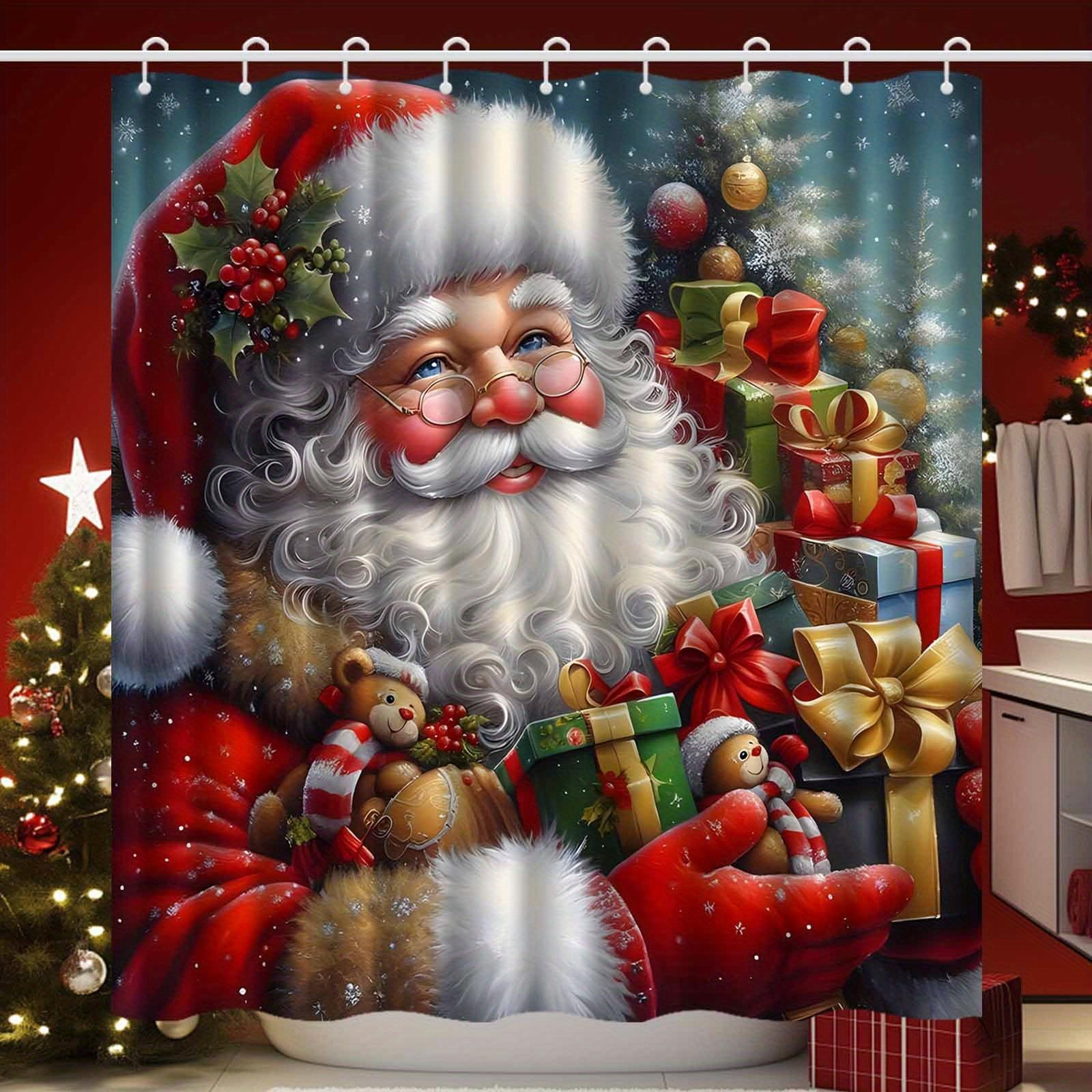 

Santa Claus Gift Box Shower Curtain - Festive Holiday Bathroom Decor With Santa & Gifts Design, Machine Washable Polyester W60H190(CM)-1 Pcs