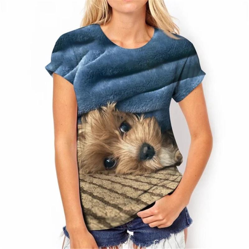 Wszechstronny Zabawny Wielokolorowy Nadruk 3D Damski T-shirt Krótki Rękaw Lato Casual Seksowny Dekolt w Serek Personalizowany Damski Damski Top Odzież