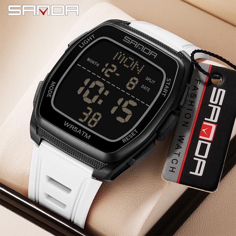 Sanda Men's Barrel Dual-Time Waterproof Sports Watch with Large Dial