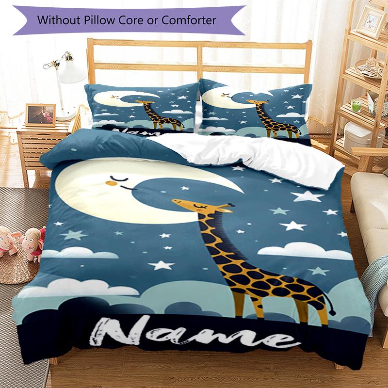 Set Biancheria da Letto con Giraffa e Nome Personalizzato 3 Pezzi Copripiumino Chiusura Include 1 Copripiumino e 2 Federe, Morbido e Confortevole per Tutte le Stagioni.