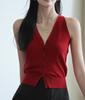 1116 New Hong Kong style vest, retro V-neck red suspender, shoulder-cut vest, women's waist cool knitted short top