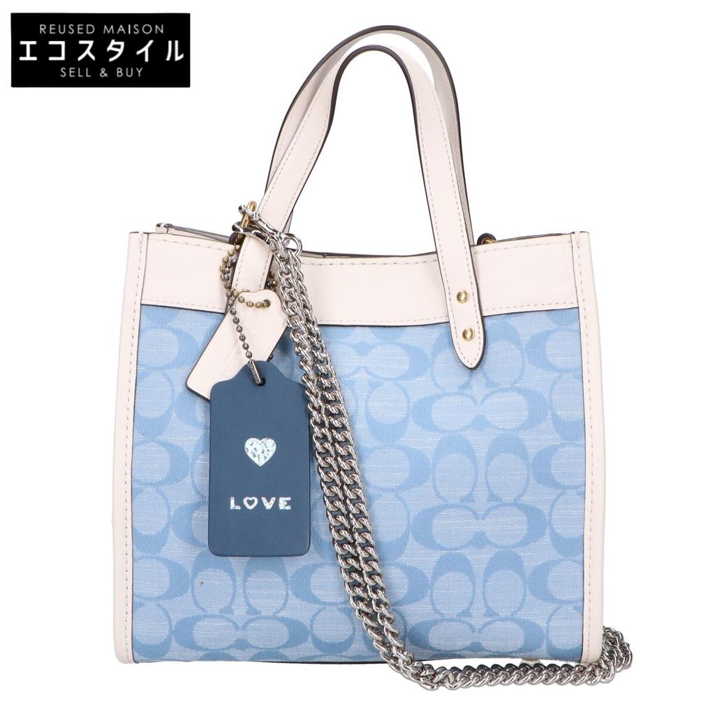 Coach C4692 Field Tote 22 Signature Chambray 2-Way Shoulder Handbag Light Blue / whiteUsed