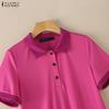 ZANZEA Women Casual Turn Down Collar Summer Short Sleeve Polo Dress