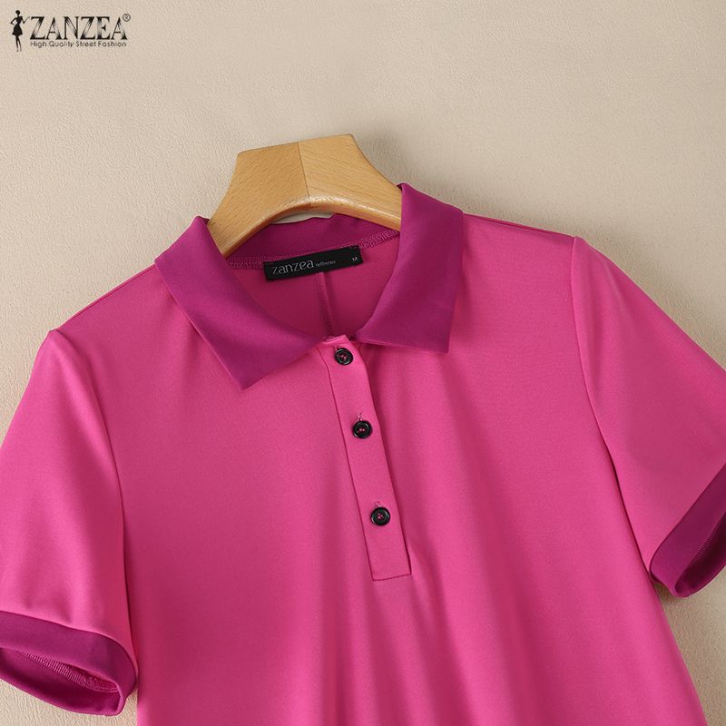 ZANZEA Women Casual Turn Down Collar Summer Short Sleeve Polo Dress