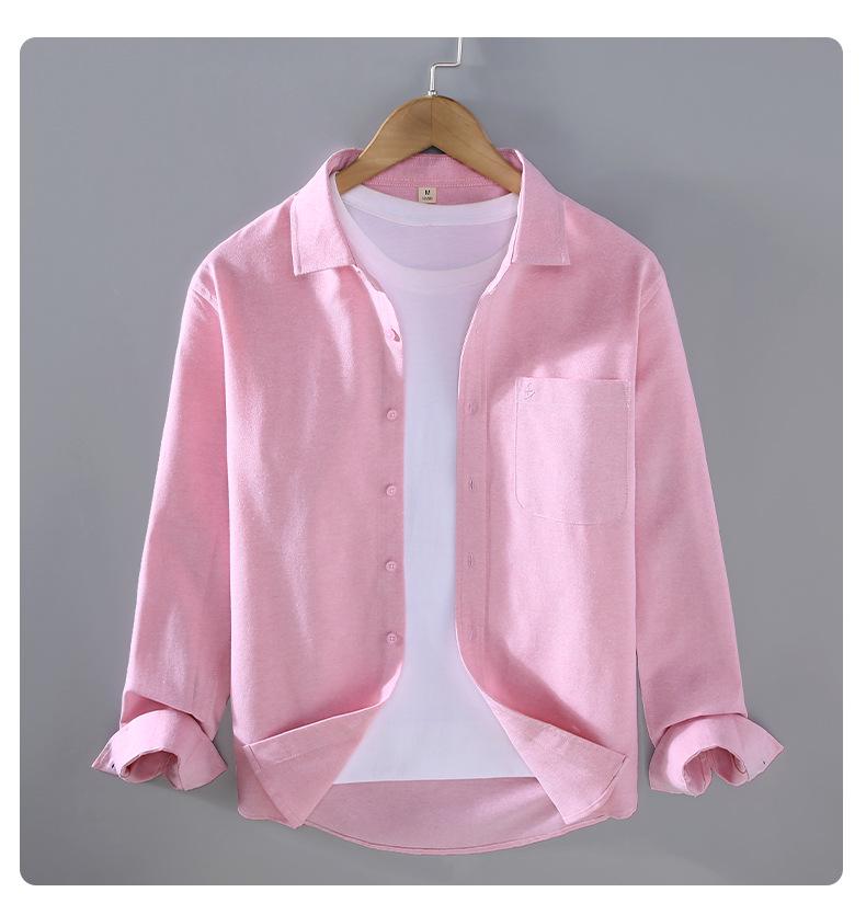 Men's High-End Oxford Long-Sleeve Shirt - Pure White Japanese Hong Kong Style - Spring/Autumn Casual Top