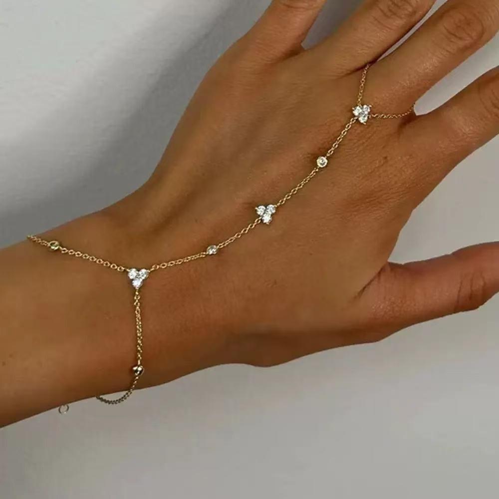 Personalità Semplice Colore Oro Acciaio Inossidabile Catena a Y Zircone Intarsiato Braccialetti Regolabili per Donne Anello Collega Braccialetti Gioielli