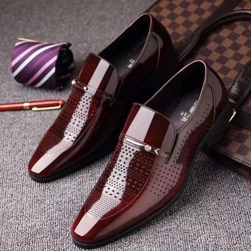 Men's Formal Shoes Patent Leather Official Bright Upper Social Shoe Male Office Footwear Low Price Elegant and Classic 39 Black