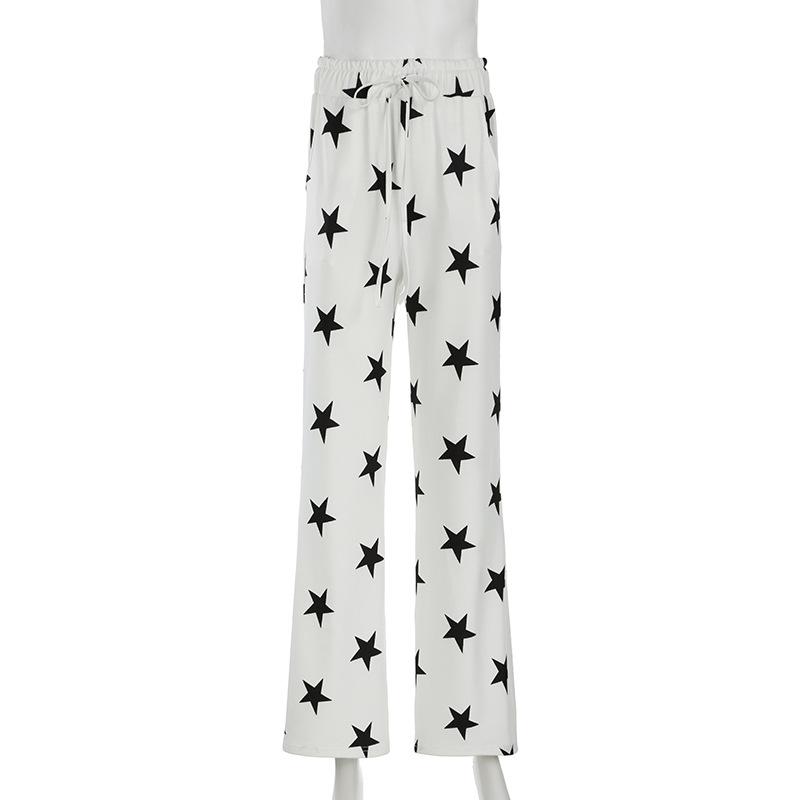 Women's Pant  Casual Micro Knit Fashion Loose Star Printed High Waisted Wide Leg Trousers