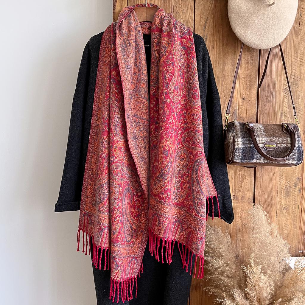 Winter  National Style Paisley Design Thick Pashmina Warm Shawl Long Tassel Print Scarf Women Keep Warm Poncho Stoles