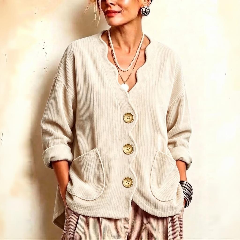 Women's Color Corduroy Button Front Cardigan Jacket, Loose Fit Casual Outerwear