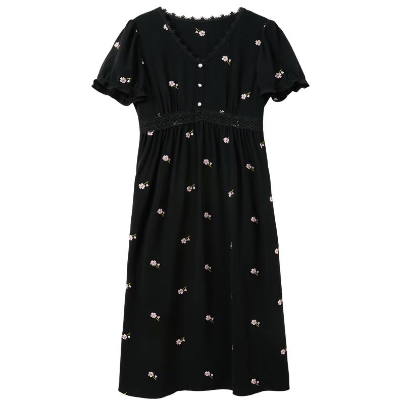 Sancai Plus Size Embroidered Floral Little Black Dress XXL