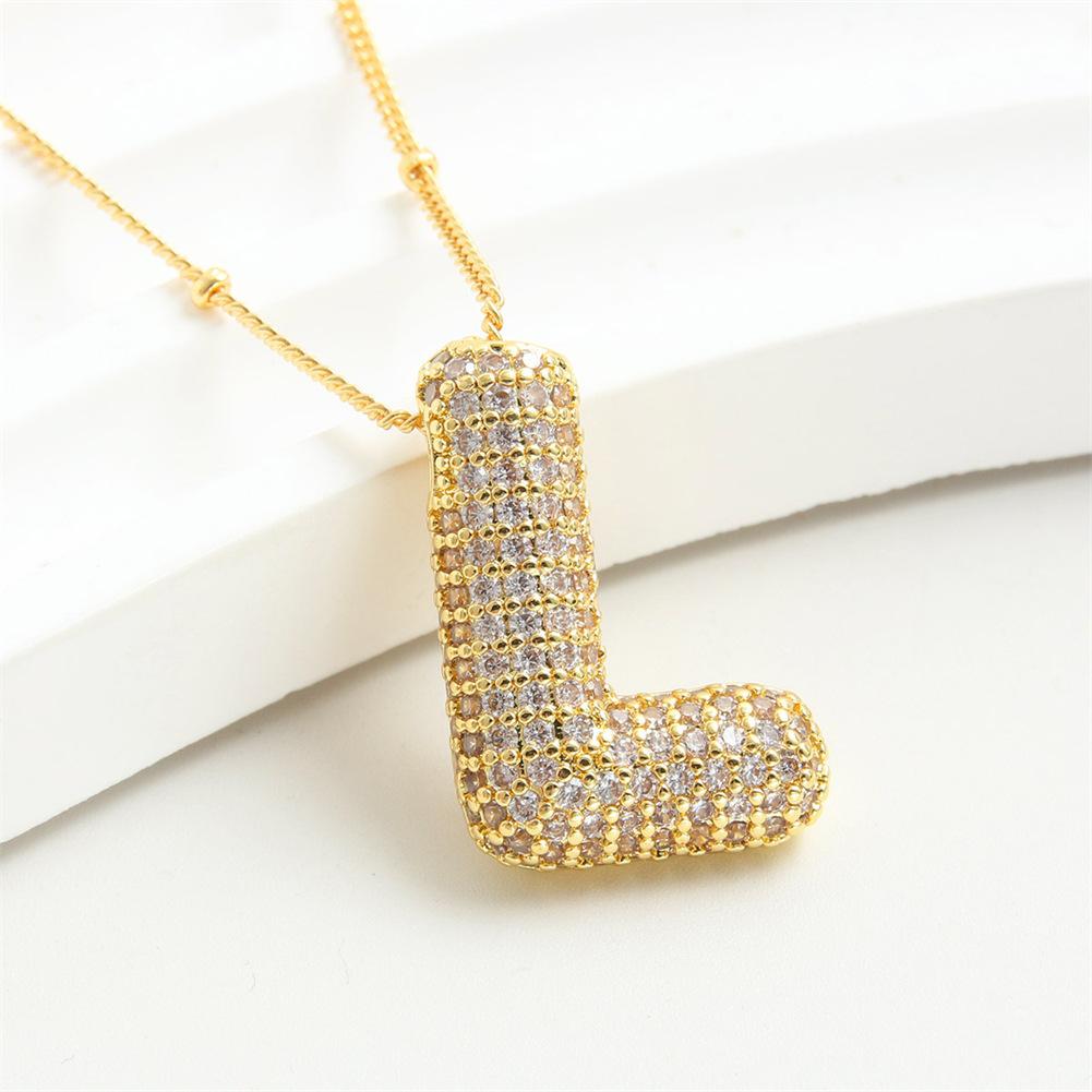 Light Luxury Brass 26 English Bubble Letter Zircon Large Pendant For Women's Party Jewelry Necklace