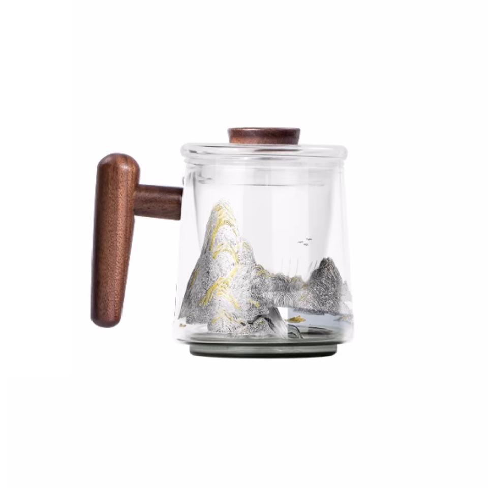 Guanshan Teacup Wooden Handle Glass Tea Separation Cup Home Office Teaware Filter Teacup Heat-resistant Glass Water Cup Gift Box