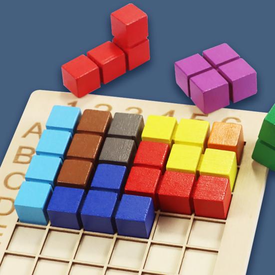 1 Set Jigsaw Board Toys Filled with 3D Colorful Building Blocks Intellectual Game Thinking Exercise Assembly Toy Wooden Puzzle Board