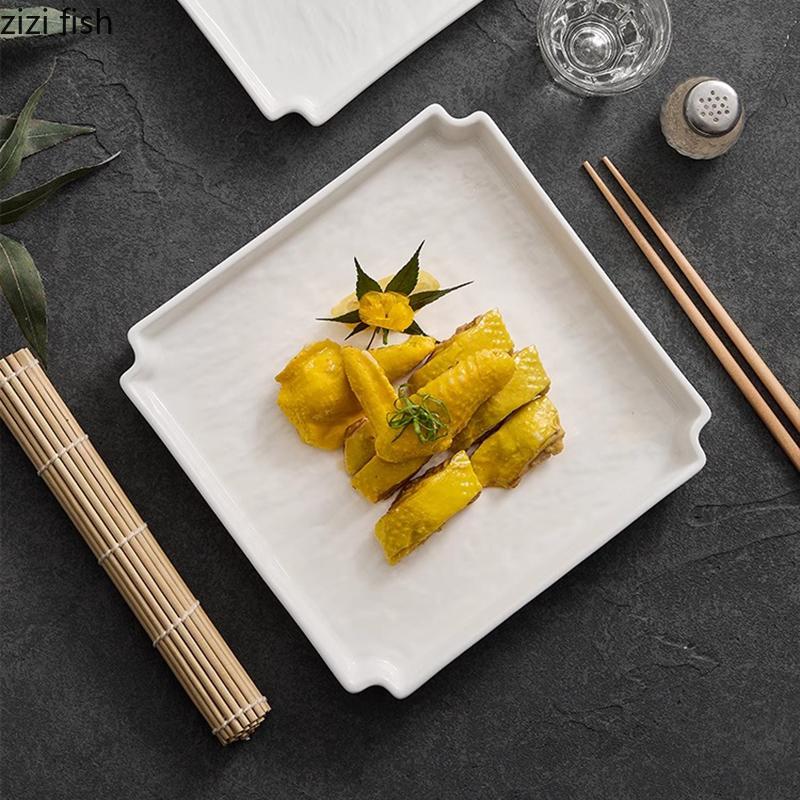 Solid Color Creative Ceramic Stone Pattern Plate Square Salad Plate Dessert Plate Service Plates Restaurant Specialty Tableware