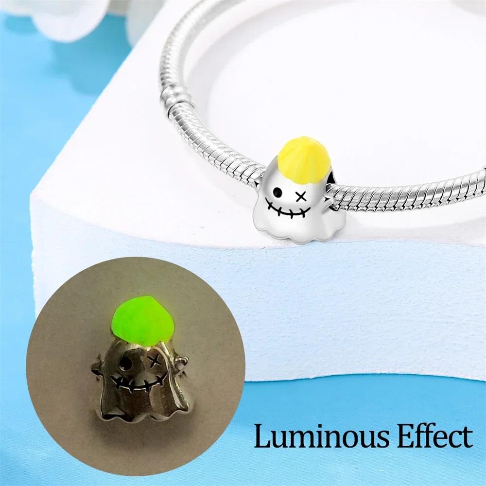 Halloween Luminous White Horror Ghost Dark Devil Charm Beadcopperfit Original Brand Bracelet Jewelry Gift