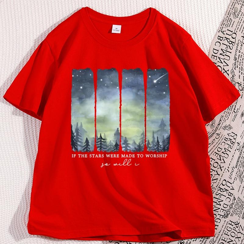 

Religious T Shirt If The Stars Were Made To Worship TShirt Christian Bible Verse Cotton Tshirt Faith Loose Clothing S
