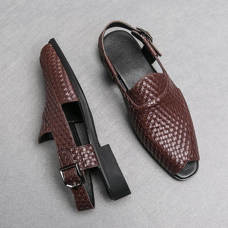 Men's Breathable Woven Buckle Sandals - Large Size Outdoor Beach Shoes