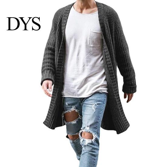 Men Winter Coat Sweater Cardigan Solid Color Long Sleeve Cold Proof Man Knitwear Autumn Loose Mid Length Streetwear