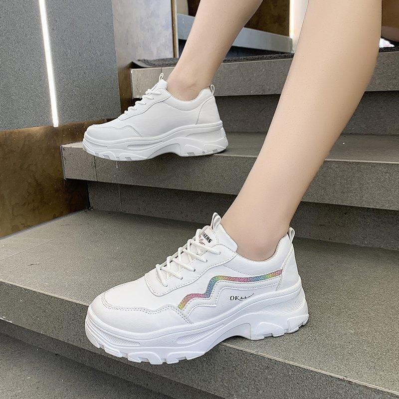Sneakers new round head fashion color matching light mouth lace-up casual inner height increase student single shoes women's shoes