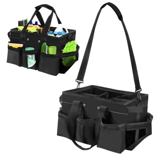 Large Capacity Tool Bag with 5 Pockets, Cleaning Supplies Storage Bag, Cleaning Tool Bag, Work Bag, Waterproof, Divided, with Shoulder Strap, Carry by