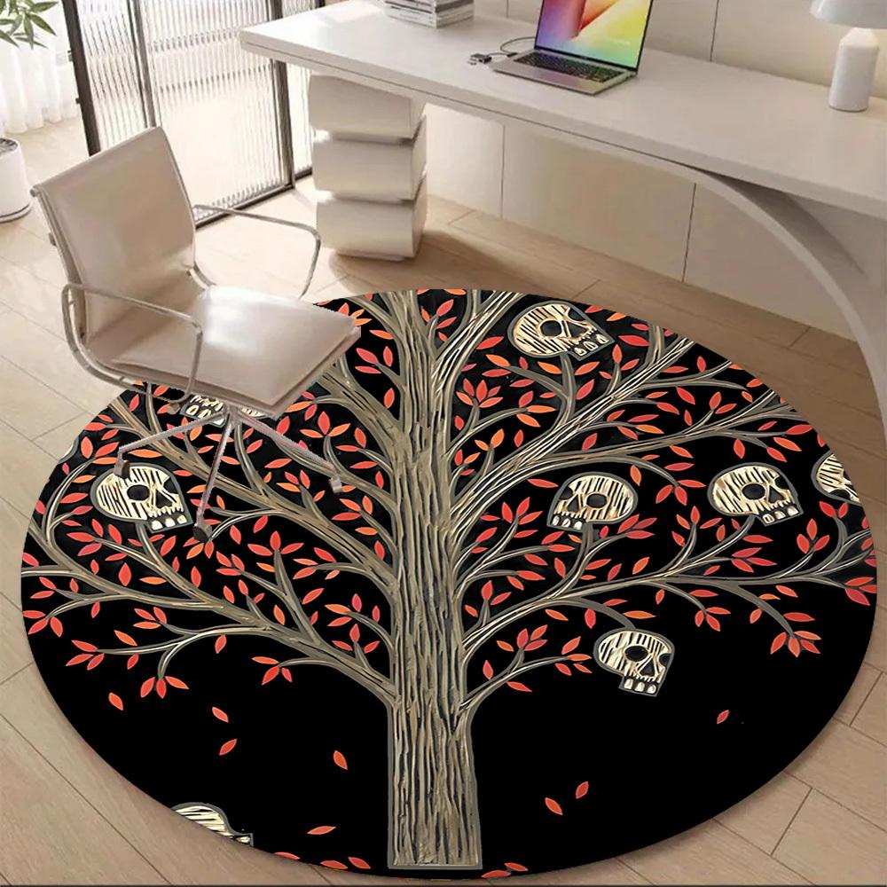 1PC Skull Tree Office Round Area Rug, Mat Suitable ForOffice, Under Office Chairs Bedroom Living Room Home Decor, Room Deco