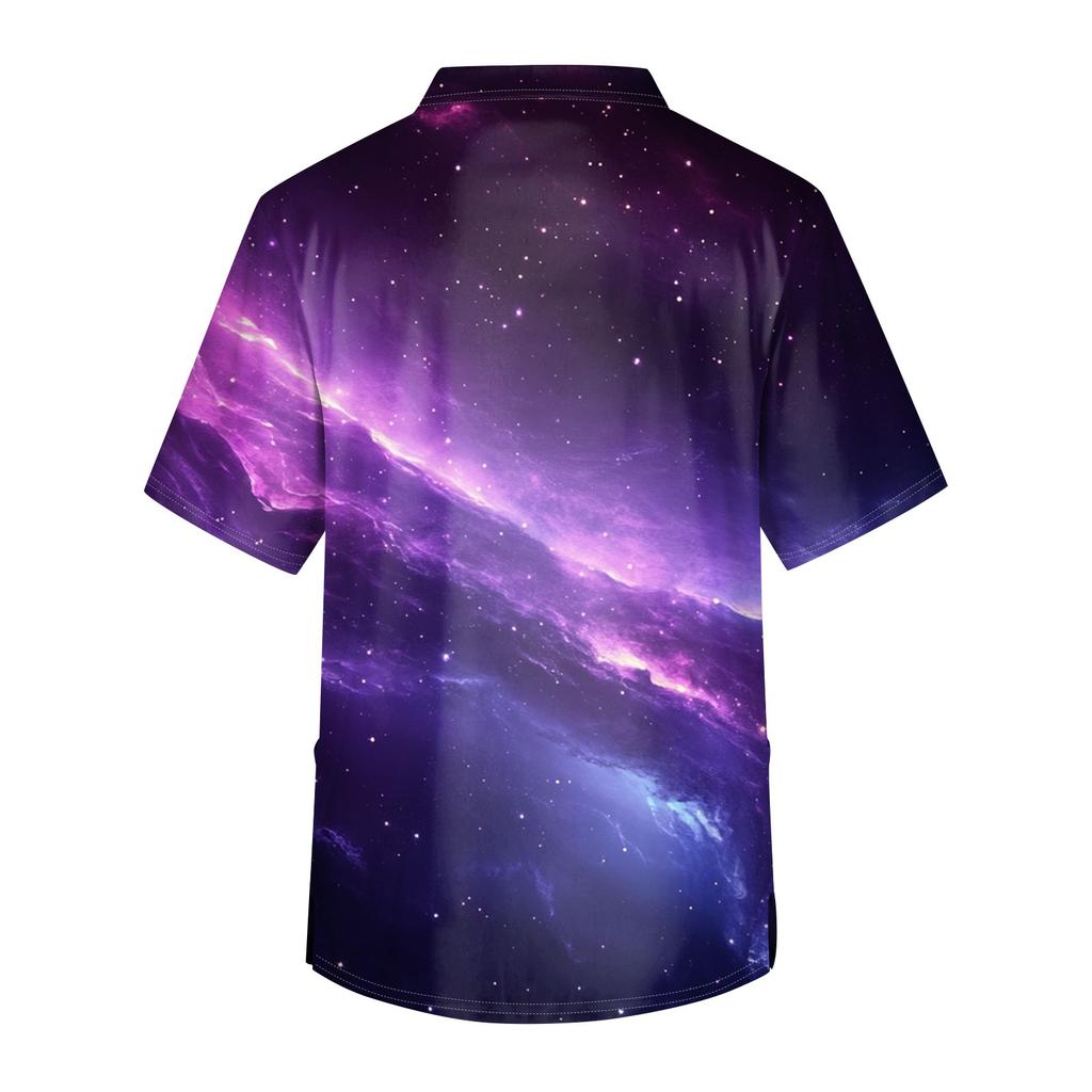 Men's Printing Short Sleeve V-neck Working Blouse Chest Pocket Carer Top