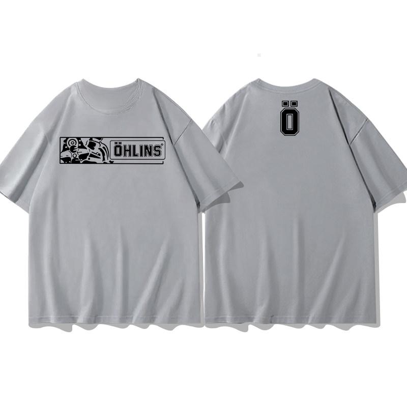 Hot Sale OHLINS Light Gray Tshirt Collection Motorcycle Shock Absorber Print Short Sleeve Tshirt Racing Fan Clothes