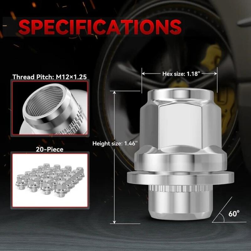 M12x1.25 Wheel Lug Nuts 20PCS Bulge Acorn, Closed End for Trucks & SUVs - Chrome