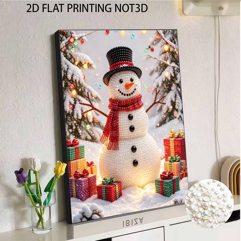 Frameless Pearl Bead Art Kit Festive Snowman DIY Shiny Canvas Painting Creative Gift for Craft Lovers Home Wall Decor