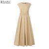 ZANZEA Women Casual Round Neck Summer Sleeveless Long Dress