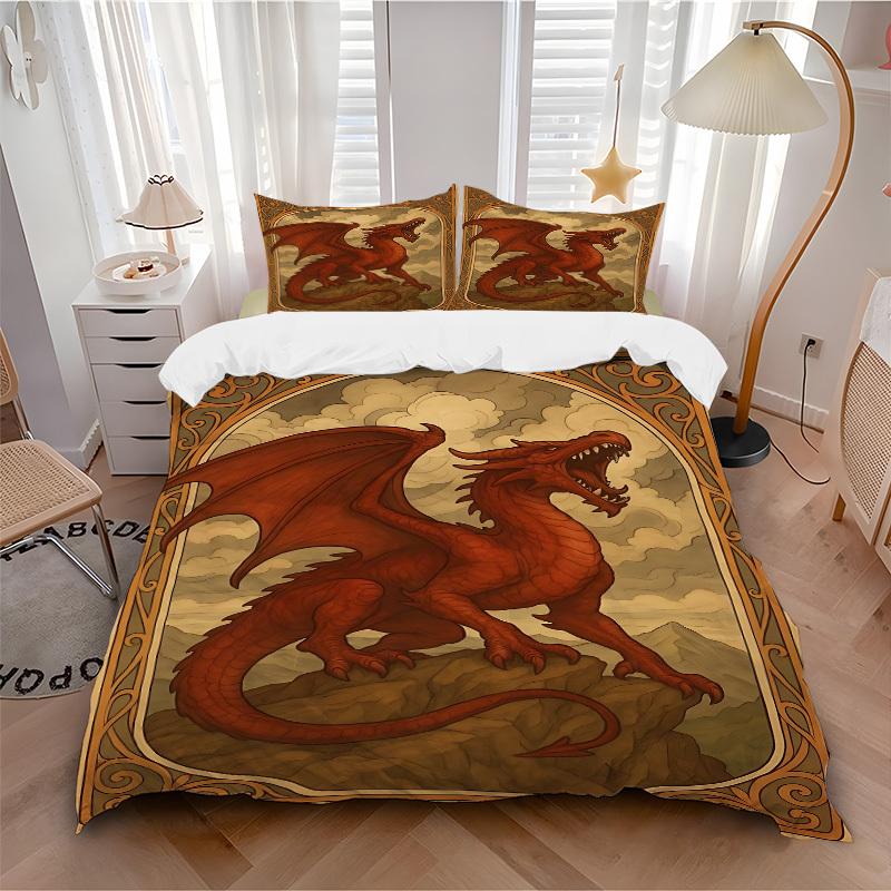 3pcs Dragon Art Duvet Cover Set - Includes 1 Duvet Cover and 2 Pillowcases, No Quilt Core, All-Season Home Decor yy251111051