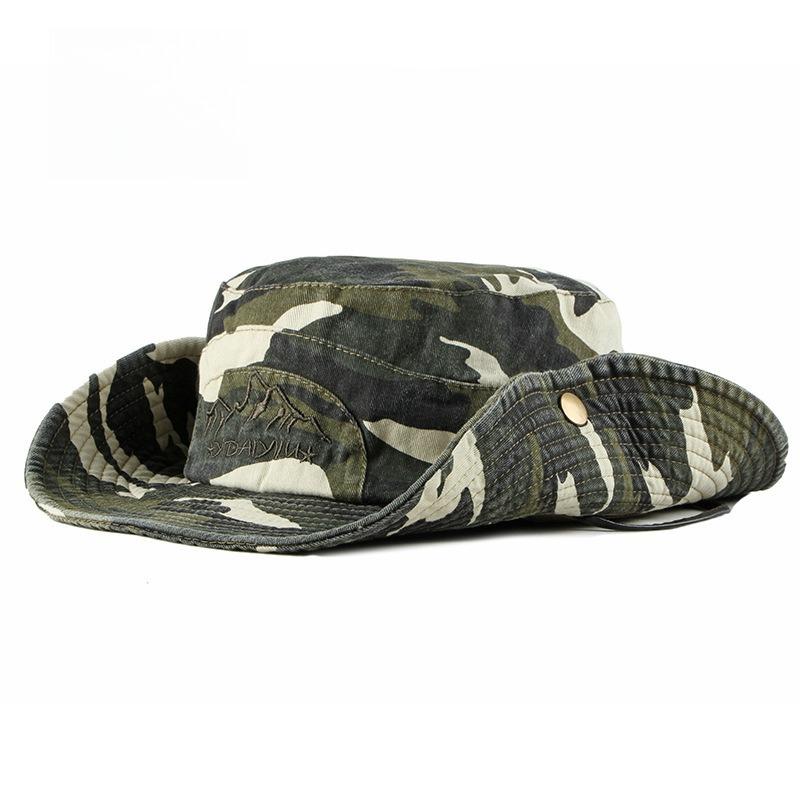 Unisex Camouflage Boonie Hat Wide Brim Sun Protection Fishing Safari Bucket Hat with Side Snaps Chin Strap Outdoor Hiking Cap Adjustable 58cm хаки