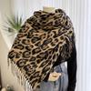 Animal Print Scarf Women's Winter Classic Thick Faux Wool Printed Fringe Shawl Wrap Cozy Neck Warmer Wholesale