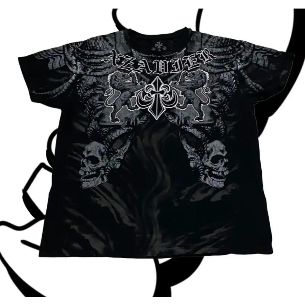 Summer Fashionable Trend Skull Graphic Men's Vintage Streetwear Round Neck T-shirt Outdoor Casual Plus Size Tees Top Women Clothing