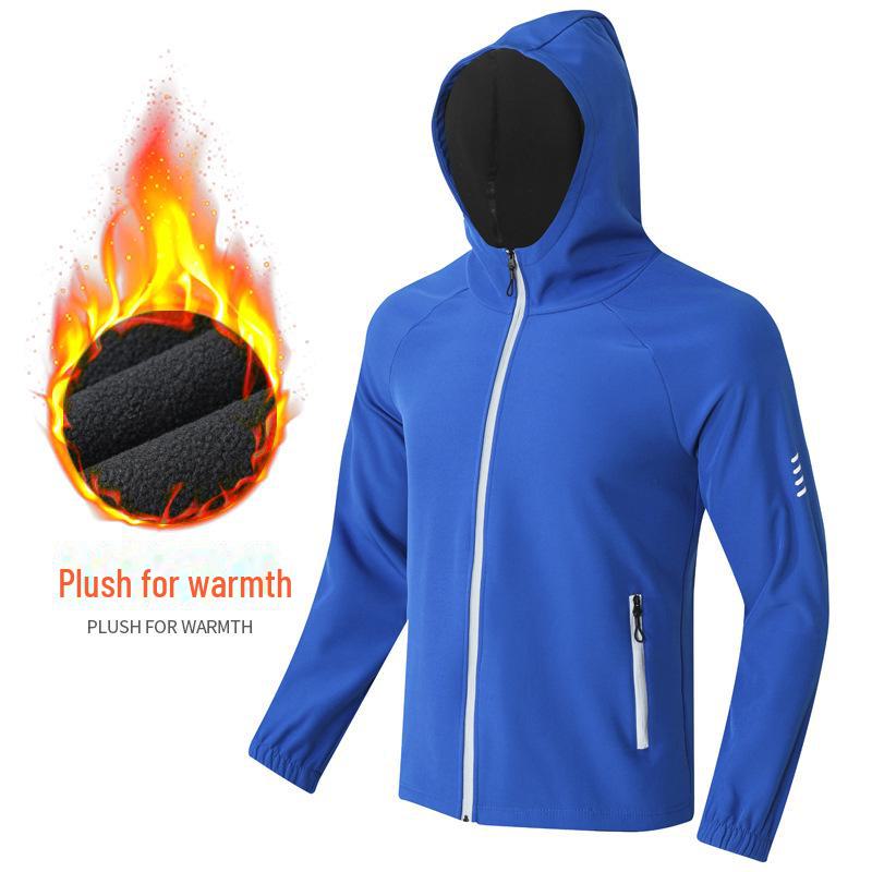 

Зимняя ветрозащитная куртка унисекс из бархата со светоотражающей молнией для езды на велосипеде, бега и активного отдыха. S [80-90 Catty Recommendation]