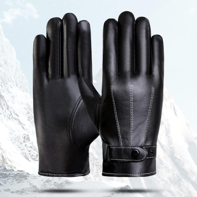 Winter men s thick leather gloves, fashionable and classic men s three tendon leather gloves чёрный