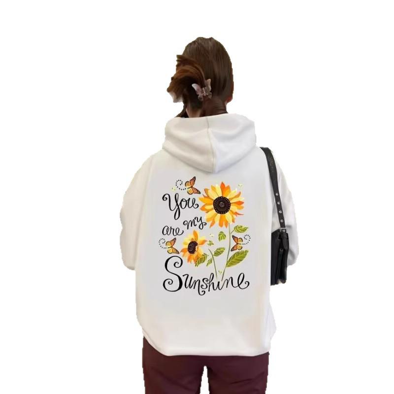 2025 Women's Sun Print Hoodie: Loose Fit, Long Sleeve Winter Pullover