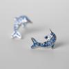 VENTFILLE 925 Sterling Silver New Design Blue Crystal Dolphin Stud Earrings For Women Fashionable Animal Shape All-Match Jewelry