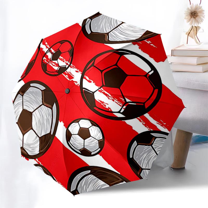 Soccer Ball Pattern Automatic Opening/Closing Umbrella - Portable Three-Fold Design with 8-Bone Iron Frame - Gift for Fans, Travelers, Daily