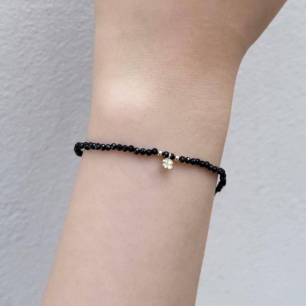14K Black Clover Natural Stone Spinel Bead Bracelet